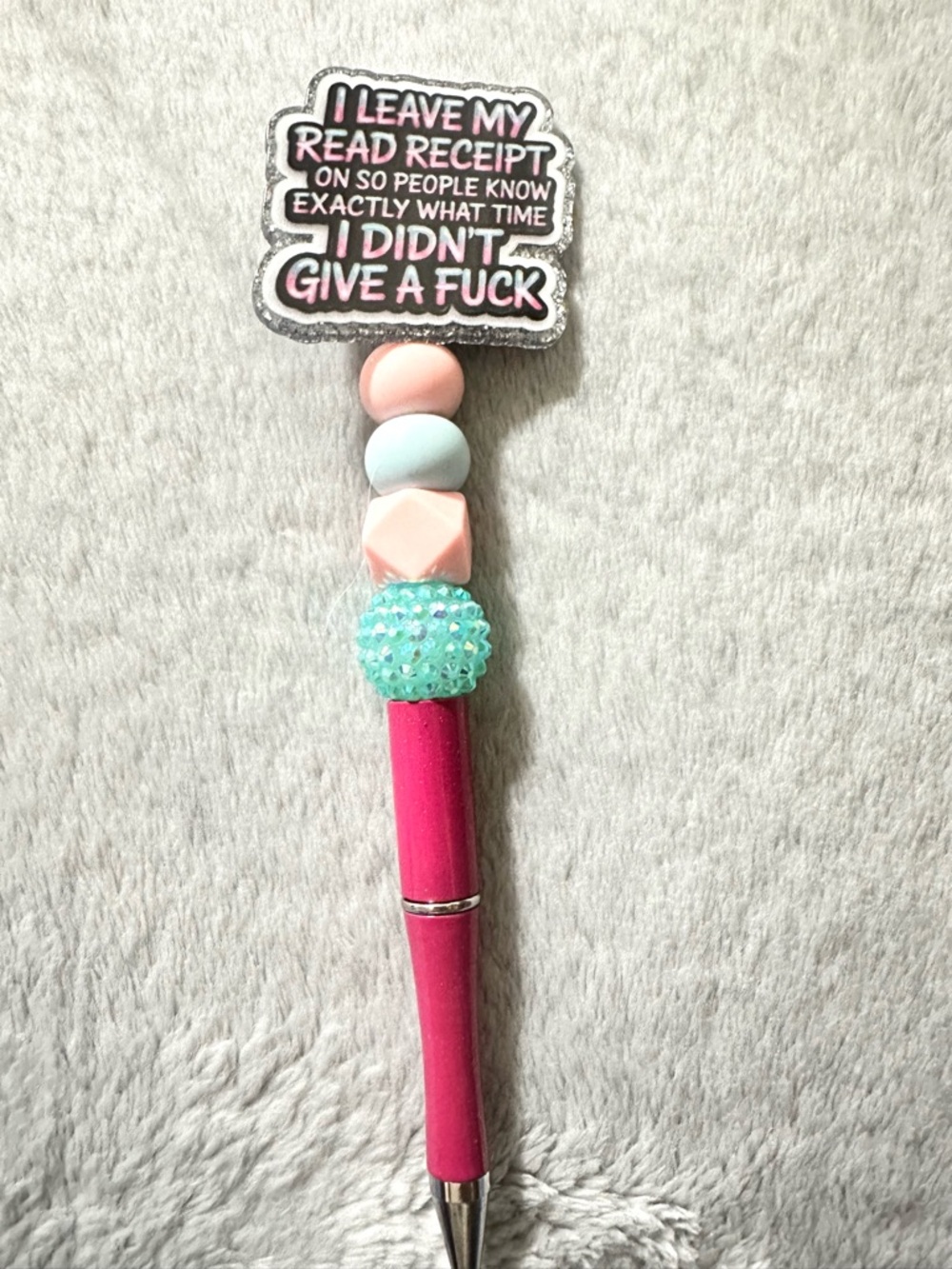 Humorous Pink Beaded Pen with Statement Top